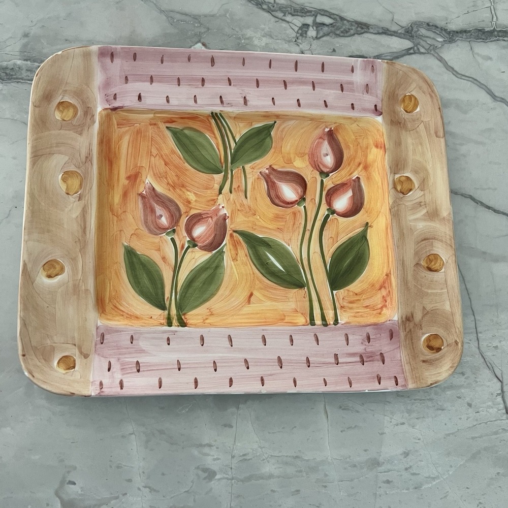 Vintage Made‎ in Italy Hand Painted Ceramic Platter 12"x9.75" Ancora